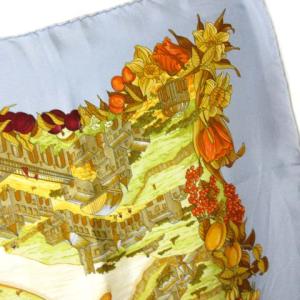 HERMES カレ90 Au Pays de Cocagne 楽園にて スカーフ シルク100％ ブルー ブロンズ