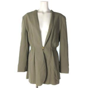 ヴィンテージ ジャケット ノーカラー シルク100％ ウエストマーク 40 カーキ ECR16