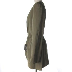 GIORGIO ARMANI ヴィンテージ ジャケット ノーカラー シルク100％ ウエストマーク 40 カーキ ECR16