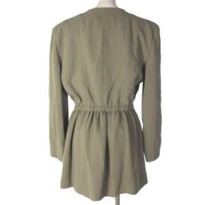 GIORGIO ARMANI ヴィンテージ ジャケット ノーカラー シルク100％ ウエストマーク 40 カーキ ECR16