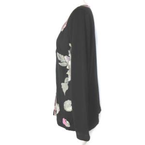 LEONARD FASHION カーディガン 長袖 花柄 ウール シルク混 42 ブラック ピンク