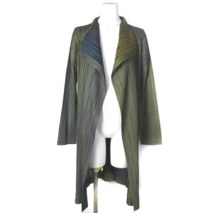 イッセイミヤケ プリーツ ロングカーディガン ダブルフェイス カーキ ネイビー 3