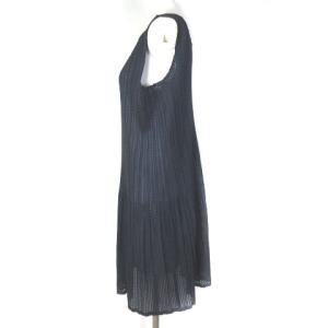 PLEATS PLEASE ISSEY MIYAKE イッセイミヤケ ワンピース ノースリーブ プリーツ ひざ丈 3 ネイビー
