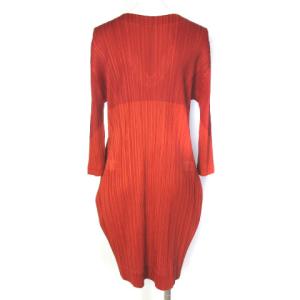 PLEATS PLEASE ISSEY MIYAKE イッセイミヤケ プリーツ ワンピース ひざ丈 7分袖 Vネック レッド 3
