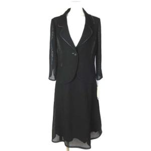 フォーマル スカートスーツ セットアップ 透かし リネン混 ブラック 黒 40  ECR16