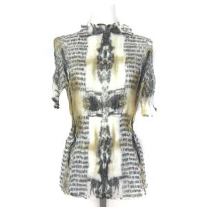 WHITE LABEL プリーツカットソー 聖書 転写プリント 総柄 3 グレー