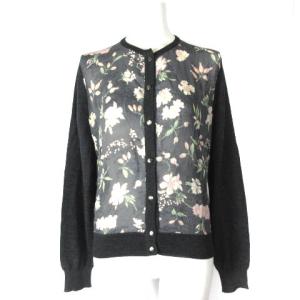 カーディガン 花柄 切替 S チャコールグレー