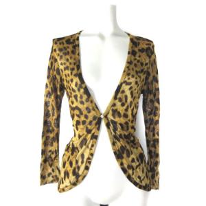 カーディガン レオパード ヒョウ柄 シースルー 長袖 ウエストマーク ブラウン 茶 40 ECR16