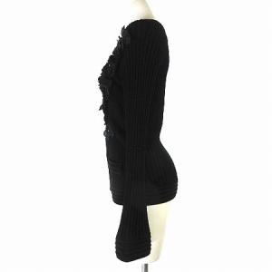 EPOCA カーディガン ジャケット ニット 長袖 ラグラン ゲージ切替 花モチーフ ビジュー ブラック 40