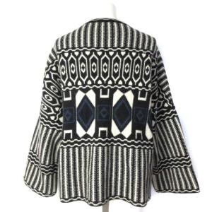 Chloe ニットカーディガン ウール カシミヤ フリンジ エスニック柄 ブラック アイボリー