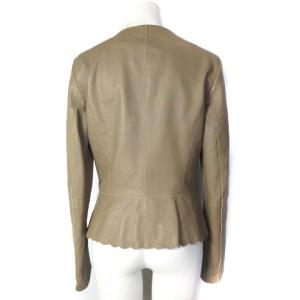 HUGO BOSS ラムレザー ジャケット ノーカラー ジップアップ ベージュ S ECR16