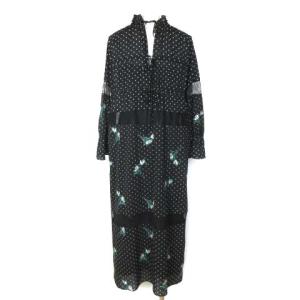Diagram GRACE CONTINENTAL 21SS ロングワンピース シフォン レース エンブロイダリー 花柄刺繍 ドット柄 36 ブラック