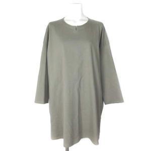 Babaghuri 近年モデル ボックス ワンピース ひざ丈 スリット 長袖 コットン グレー M