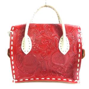 CARVING TRIBES Maestra S クリマス限定 カービング レザー ハンドバッグ バイカラー 花柄 レッド キャメル