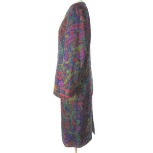 LEONARD スカート セットアップ スーツ シルク100 デニム調 ペイズリー柄 ノーカラー 金釦 インディゴブルー 9AR IBO24