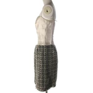 CHANEL キャミワンピース ツイードドッキング ひざ丈 シルク 34 ベージュ ブラック IBO24 AA