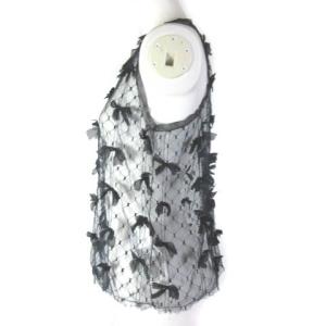 CHANEL P39 ノースリーブカットソー シルク チュールレース リボン ブラック 34