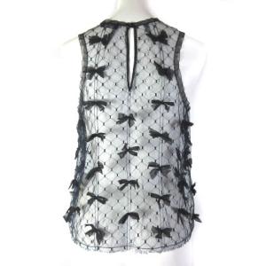 CHANEL P39 ノースリーブカットソー シルク チュールレース リボン ブラック 34