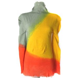 グラデーション ニットソー カットソー ハイネック フリンジ 2 オレンジ イエロー カーキ