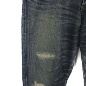 junhashimoto デニムパンツ ジーンズ テーパード ダメージ加工 ユーズド加工 コットン インディゴブルー