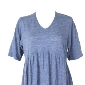 JURGEN LEHL ワンピース ロング 麻 リネン 半袖 Vネック ネイビー フレア ネイビー 紺 M