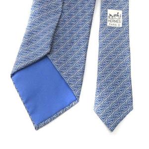 HERMES ネクタイ レギュラータイ 総柄 シルク 7936 MA ブルー 青 ビジネス