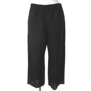 リネンパンツ ワイドパンツ 麻 ブラック 黒 L