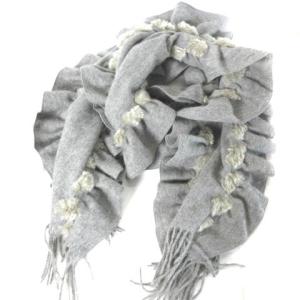 TO BE CHIC マフラー ウール カシミヤ ラビットファー フリル フリンジ グレー