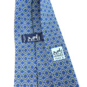 HERMES ネクタイ シルク100 小紋柄 総柄 7694 OA ブルー