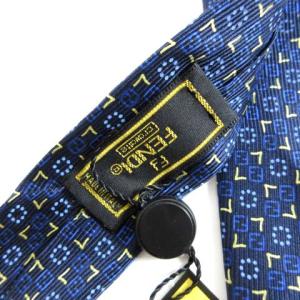 FENDI Cravatta ネクタイ シルク100 FF 総柄 ネイビー