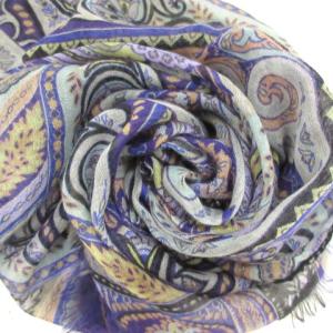 ストール カシミヤ100 ペイズリー柄 フリンジ パープル 紫 IBO25