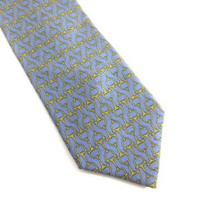 HERMES 725FA ネクタイ シルク100％ ホースビット柄 グレー ゴールド IBO25