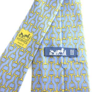 HERMES 725FA ネクタイ シルク100％ ホースビット柄 グレー ゴールド IBO25