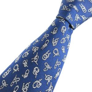 771UA ネクタイ シルク100％ ロープ柄 総柄 ネイビー 紺 IBO25