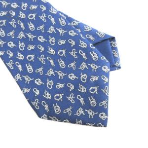 HERMES 771UA ネクタイ シルク100％ ロープ柄 総柄 ネイビー 紺 IBO25