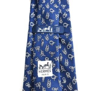 HERMES 771UA ネクタイ シルク100％ ロープ柄 総柄 ネイビー 紺 IBO25