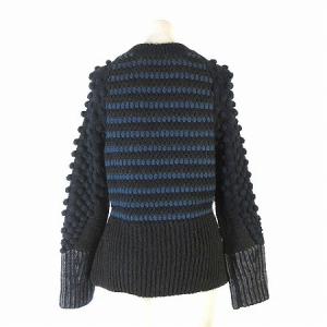 JUN MIKAMI 近年 ニット ボーダー ドット ゲージ切替 透かし編みハンドメイド 紺