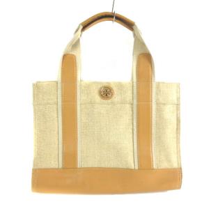 トートバッグ ハンドバッグ リネン レザー ベージュ キャメル IBO25 AA