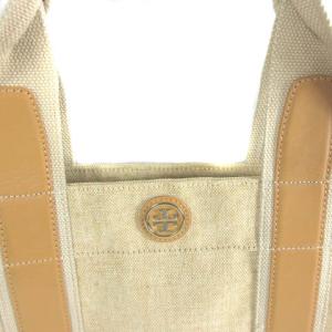 TORY BURCH トートバッグ ハンドバッグ リネン レザー ベージュ キャメル IBO25 AA