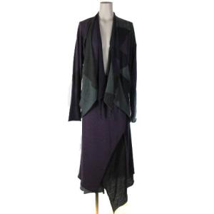 セットアップ ロングスカート レイヤード イレギュラーヘム トッパーカーディガン パープル グレー M