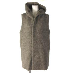 アルパカ混 ブークレ ニット  フーデッド ベスト ジャケット ベージュ M