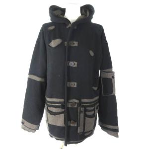 カーディガン ウール フーデッド ダメージ カットワーク 長袖 ブラック ブラウン M