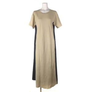 GRACE CONTINENTAL 21AW ロングフレアワンピース 半袖 切替 ストレッチ バックプリント コットン ベージュ 黒 36 S位