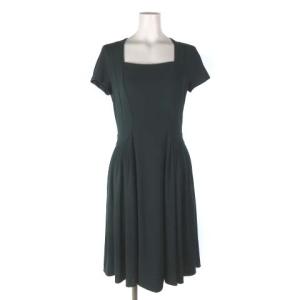 フレンチスリーブワンピース 半袖 ひざ丈 グリーン L