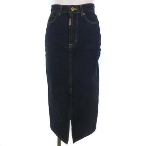 SOMETHING コラボ デニムスカート タイト ミモレ丈 スリット コットン インディゴブルー