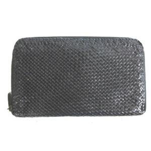 長財布 ゴートレザー メッシュ ラウンドファスナー ブラック