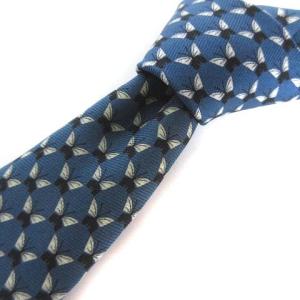 ネクタイ レギュラータイ カジュアル 総柄 シルク ウール混 ブルー
