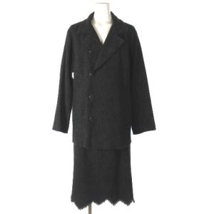 スカート セットアップ スーツ ウール シルク ツイード ブラック L