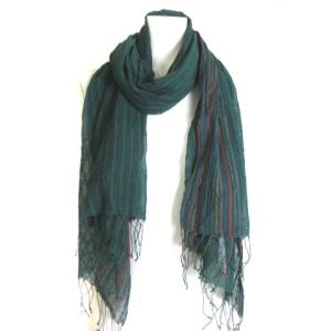 JURGEN LEHL ストール マルチストライプ フリンジ 春秋 グリーン 緑