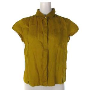 シャツ ブラウス フレンチスリーブ 半袖 比翼 リネン イエロー 1